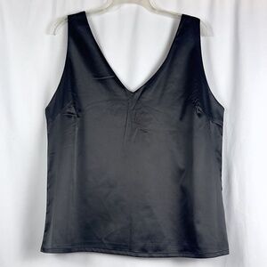 Black Satin V Neck Tank Top